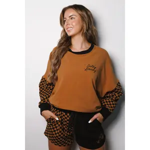 AIR CREWNECK: BRWN BLCK CHECK