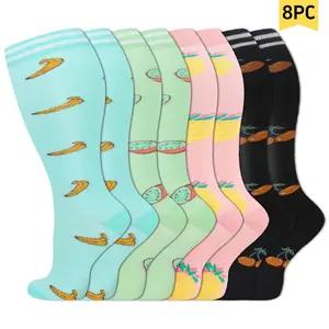 STANDWAY 8 Pairs Wide Calf Compression Socks for Women&Men Plus Size 15-20mmHg Knee High Large Support Stockings for Circulation