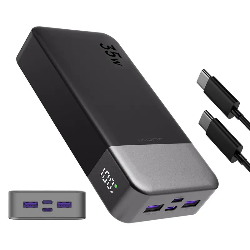 JUOVI 20000mAh 35W Super Speed Fast Charging Chargeable Power Bank - Mobile Phone Accessory with Real-Time % to Help Plan Charging Stops, 2h Quick Top-Up for iPhone, Android, Smartphone, iPad Mini (Back to School, Travel Use)
