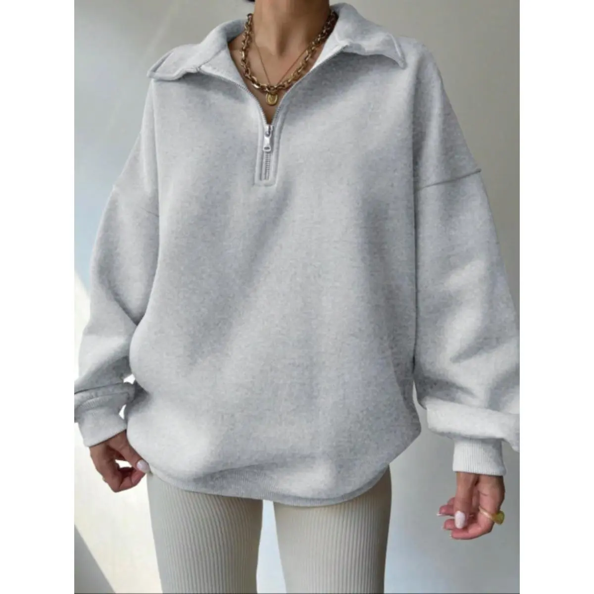 Bomber Casual Jacket, Autumn Winter Half-Zip Long Sleeve Fleece Lined Loose Fit High Neck Sweatshirt Jacket Unisex Casual Outerwear, , Comfort, Wear, Style, Outfit, Essential, Trendy, Chic, Elegant, Classy, Modern