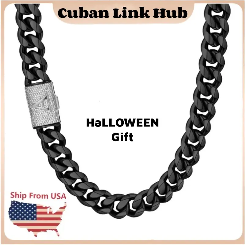 Men's 14mm Heavy Black Plated Stainless Steel Miami Cuban Link Chain Choker - 20in Multi-Size, A-Z Initials, Hip Hop Style, Hipster Accessory, Nickel Free, Public Clasp, Valentine's Day Gift Necklace