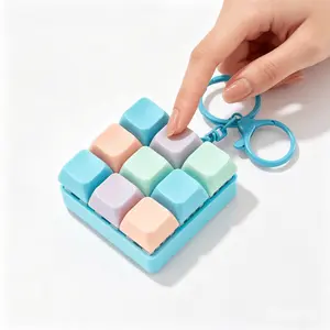 9 Key Mechanical Keycap Fidget Keychain - Clicky Tactile ASMR Stress Relief Toy for Office Desk, Cute Pastel Dopamine Trinket Gamer Gift for Adults Students