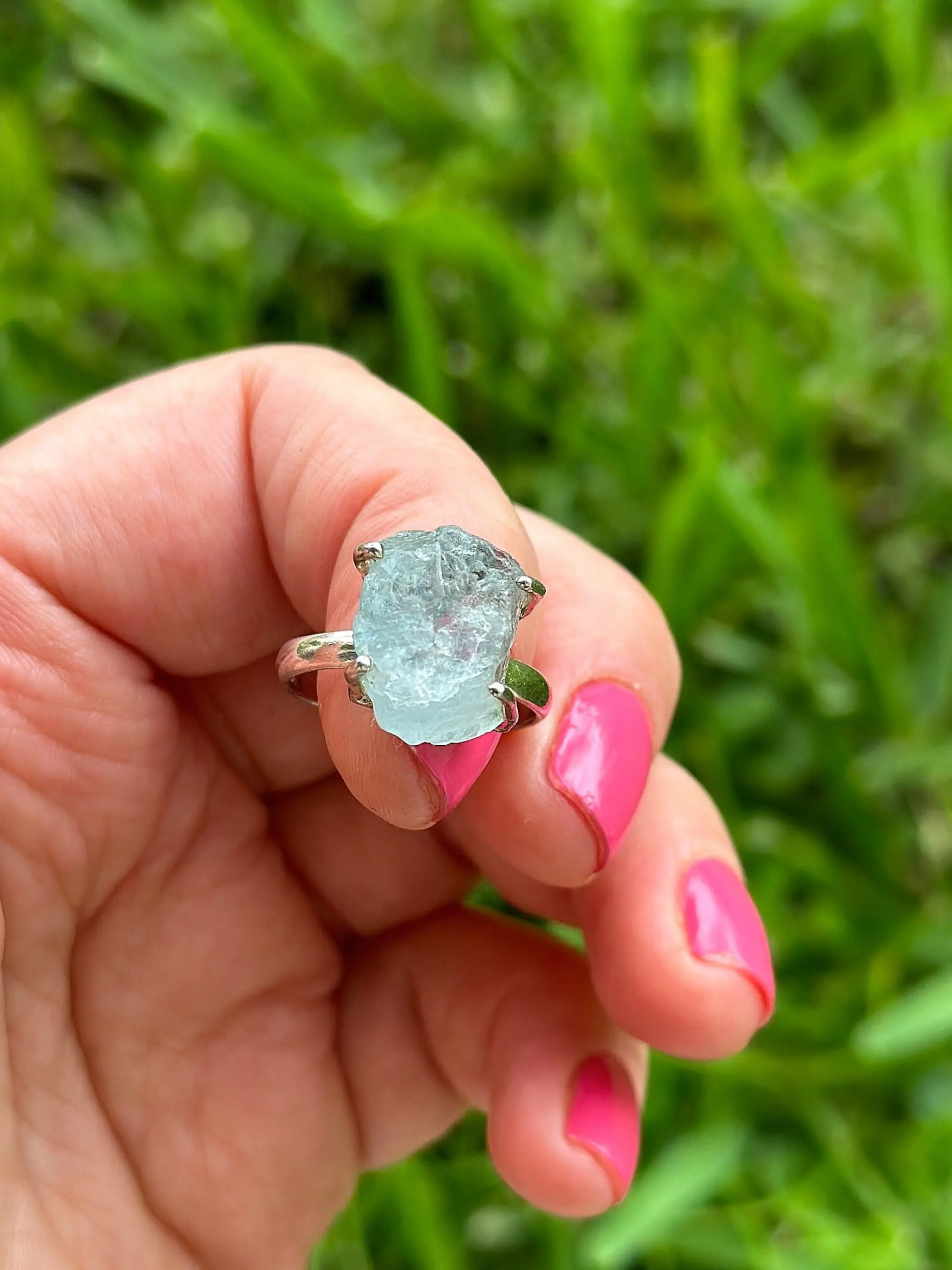 Size 7, Raw, Aquamarine, Sterling Silver, Ring
