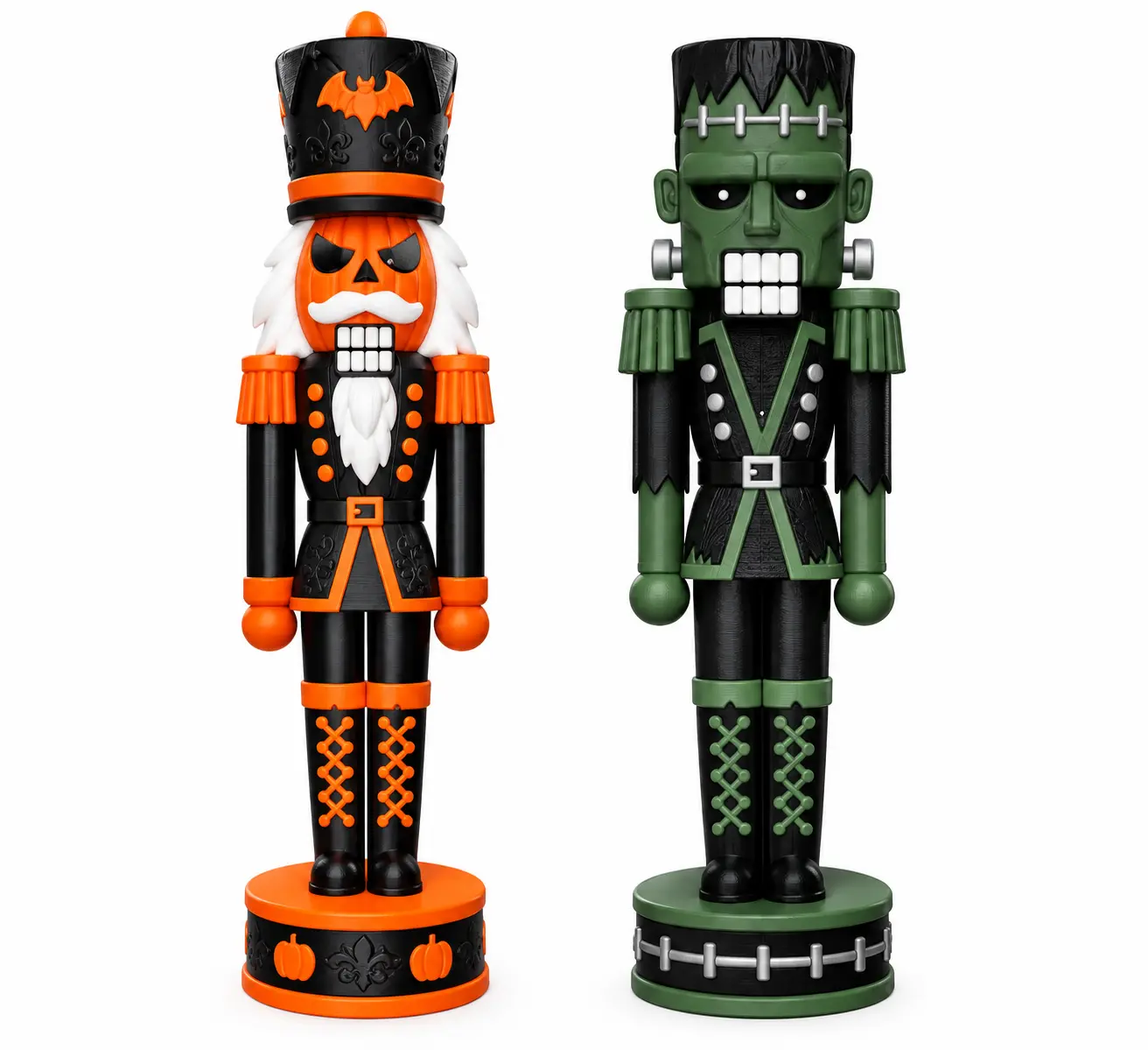 3D Printed DIY Halloween Nutcracker Assembly Kit – Pumpkin & Frankenstein Designs – 16 Inch Snap-Together Halloween Decor