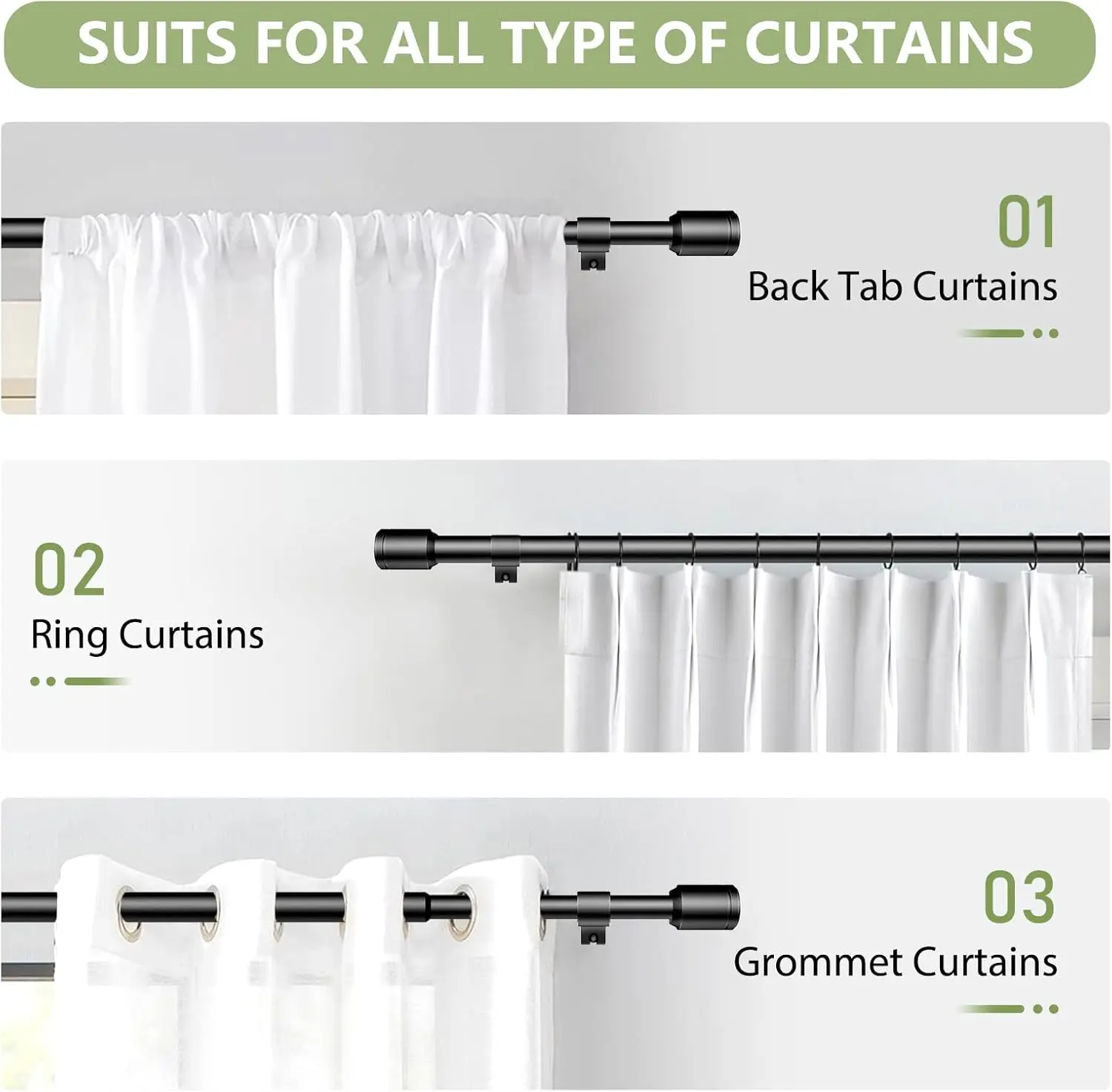 Telescopic Curtain Rod - Extendable 5/8” Diameter Window Rod with Brackets, 30-90 Inches Fit Range, Long Curtain Ready for Small Windows, 30–90" Fit Range