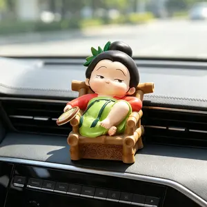 Chinese Style Car Ornament, Q Version Cartoon Dashboard Decor, Non-Slip High-Temperature Resistant, Ideal Gift for New Cars, Women's Car Interior Decoration