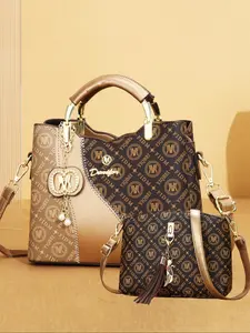 Elegant Vintage Print Pu Leather Handbag for Women, Casual Geometric Pattern, Versatile Mom Bag, All Seasons Fashion Accessory