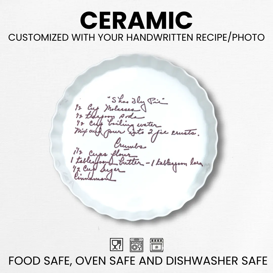 Personalized Handwritten Recipe Ceramic Plate Oven & Dishwasher Safe Heirloom Kitchenware Customizable with Your Recipe or Photo Perfect Gift for Weddings Mother’s Day & Holidays Family