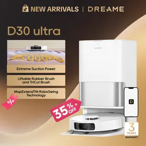 【Flagship Upgrade 2026】 DREAME D30 Ultra Robot Vacuum and Mop, 25,000Pa Powerful Suction, All-in-One Base Station with 100 Days Auto-Empty, MopExtend Tech for Edge Cleaning, Smart Obstacle Avoidance, White