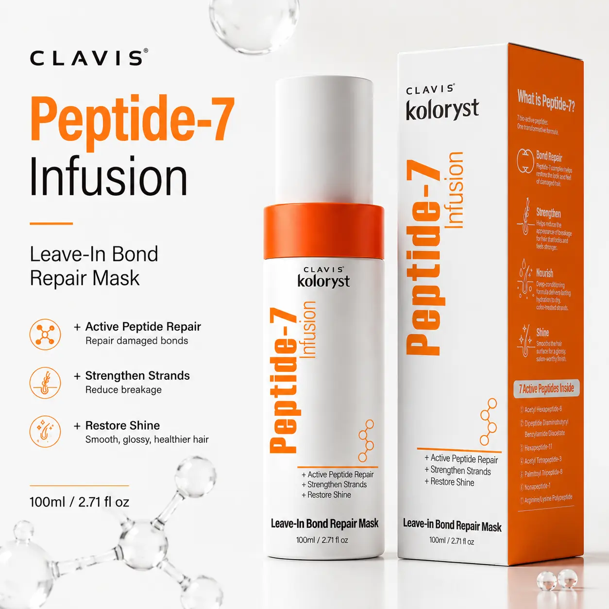 Peptide-7 Bond Repair Hair Mask Leave-In Treatment, Deep Repair Hair Care for Dry Damaged Hair, Strengthens Weak Strands, Smooths Frizz & Adds Shine