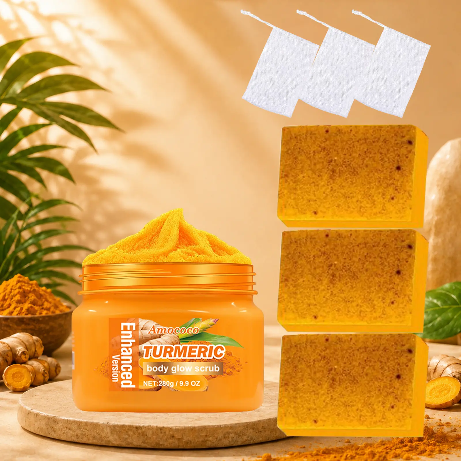 Turmeric Body Care Cleanser Set - Natural Turmeric & Lemon Extract Infused Cleanser, Deeply Cleanses Skin, Brightens, Non-Sticky, Non-Greasy for Daily Bath Routines, Skin Application