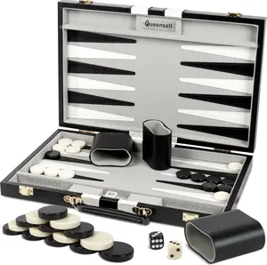 Backgammon Sets for Adults - 15-Inch Black PU Leather