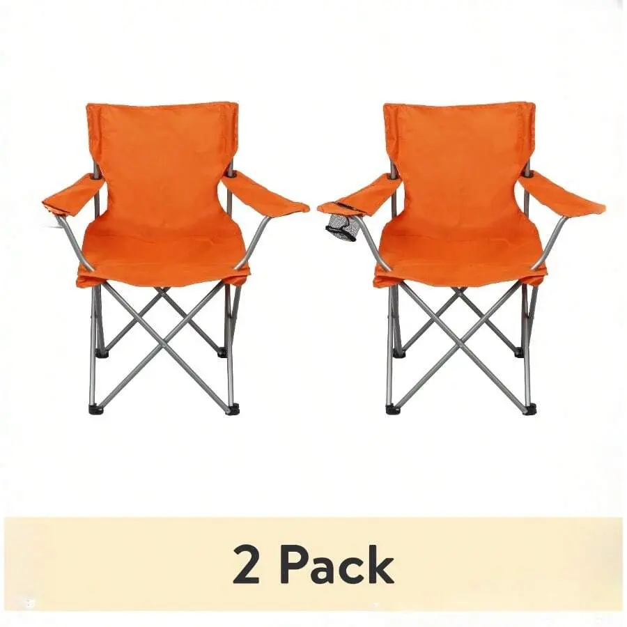 2-Pack Foldable Camping Chairs with Cup Holder, Portable Four-Legged Sturdy Outdoor Chairs for Car Tailgate Parties, Camping, Sports Events, Lightweight and Foldable
