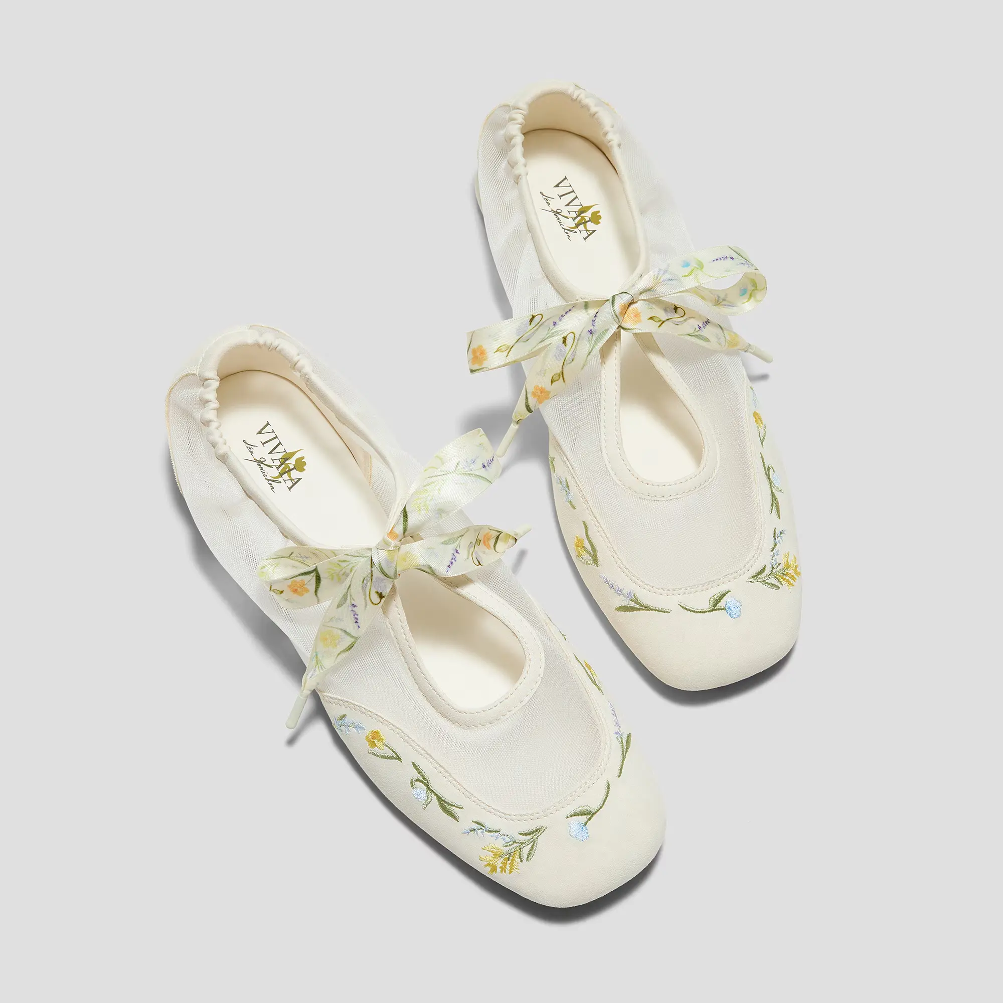 VIVAIA Healing Garden, Square-Toe Organza Sneakerina, Wide Feet