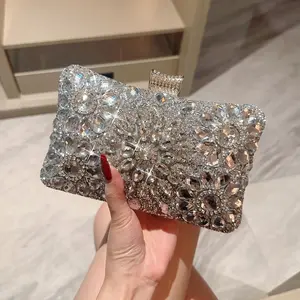 Luxury Sparkling Rhinestone Clutch Bag For Women, Golden Or Silver Gray Evening Bag, Formal Party Handbag, Wedding Gift, Bridal Party