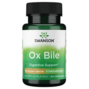 Swanson Ox Bile - Standardized 90 mg 60 Capsules for Digestive Support & Iron Absorption - Bovine Vitamin D Supplement