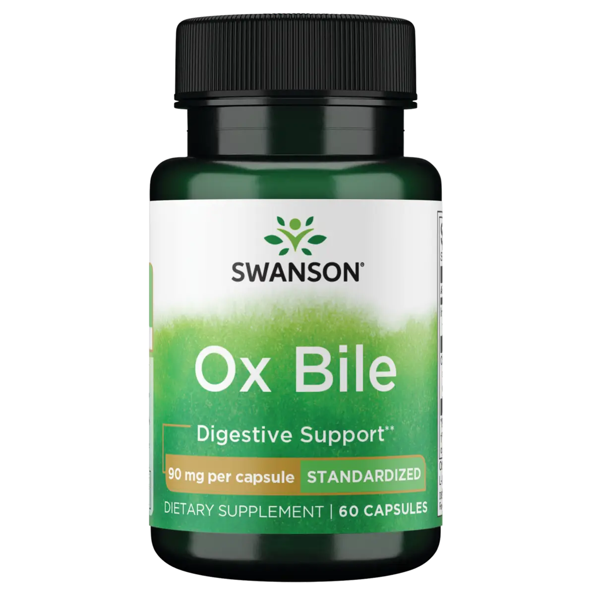 Swanson Ox Bile - Standardized 90 mg 60 Capsules for Digestive Support & Iron Absorption - Bovine Vitamin D Supplement