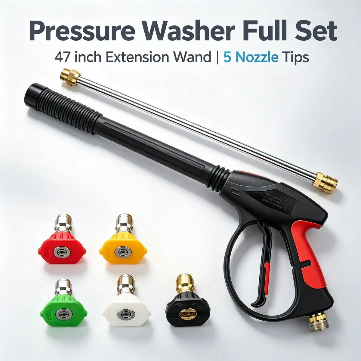Pressure Washer Sprayer Wand Set with Extension Lance & 5 Spray Nozzles, M22 Outer 22mm Inner 14mm Fitting, for Car & Outdoor Surface Cleaning