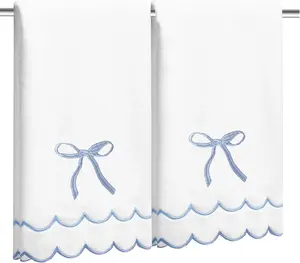2 count  Bow Hand Towels 15.75 x 27.56 Inch Scalloped Embroidered Dish Towel  Cotton Cute Preppy Decorative Bath Hand Towel for Kitchen Bathroom (Blue)