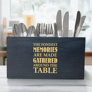 Wooden Kitchen Utensil Holder – 3 Compartment Countertop Caddy with Engraved Quote, Rustic Organizer for Spoons & Spatulas,kitchen gift idea,