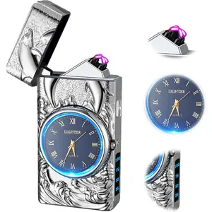 Gifts for Him Electric Lighters USB Type C Lighter Windproof Plasma Lighter with Safety Switch,Gifts for Men (Silver)