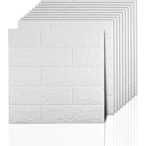 3D Wall Panels Peel and Stick, 14.5 Sq Ft Coverage,Printable Faux Brick Wallpaper Sticker with Self-Adhesive Waterproof Foam for Interior Wall Decor, Bathroom, Home Decoration (10 Pcs) (White)