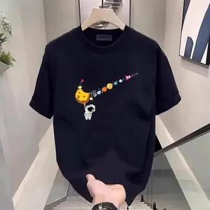 Men's fashion cotton graphic T-shirt featuring space planet elements, breathable and comfortable, machine washable, unisex design, perfect for summer casual wear.