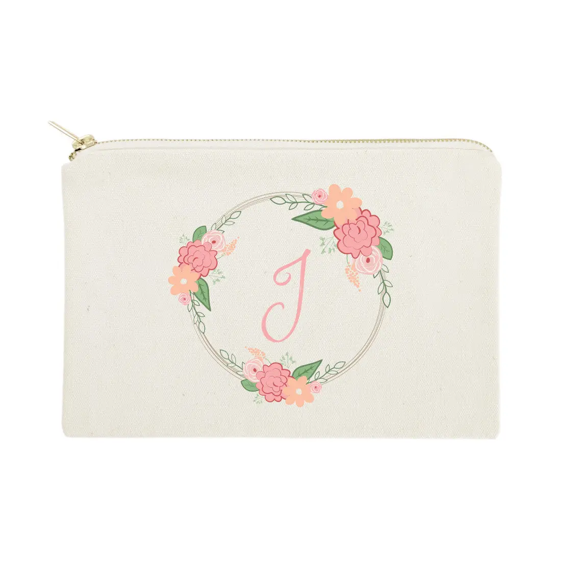 Personalized Color Monogram Floral Cosmetic Bag and Travel Make Up Pouch