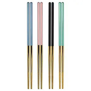 4 Pairs Gold-Tip Stainless Steel Chopsticks, Non-Slip & Mold-Resistant Heat-Resistant Colorful Metal Chopsticks