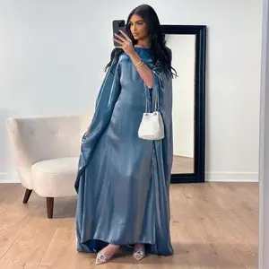 Batwing Butterfly Sleeves Satin Dubai Muslim Maxi Dress Women's Robe Sportswear