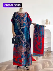 Women's Floral Print Lightweight Long Dress & Scarf Set, Boho Casual Shawl Dress & Scarf Set for Beach Vacation Holiday, Ladies Clothes for All Seasons