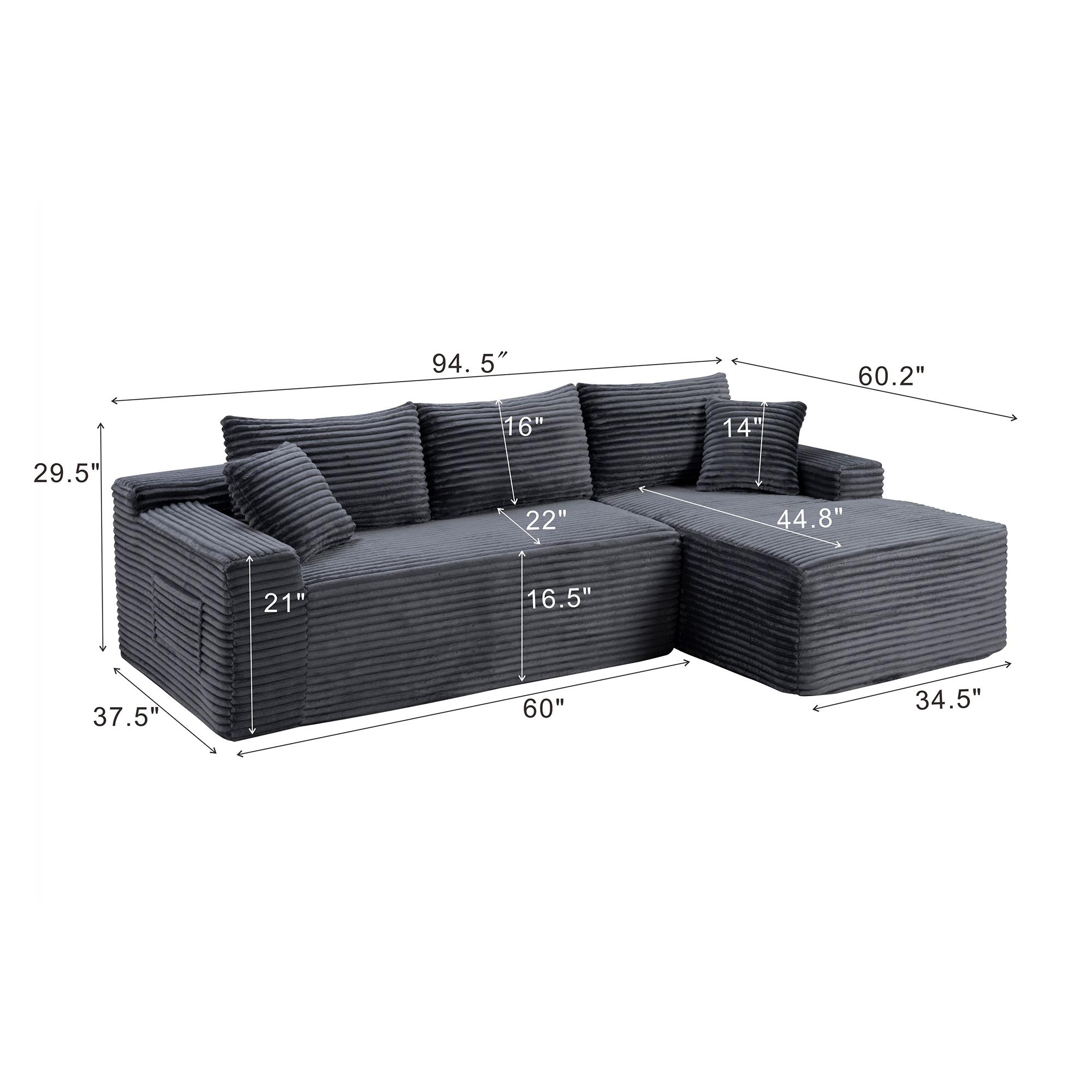 94.5" Modular Sectional Couch with L-Shape Chaise, Boneless Sofa for Living Room,Modern Cloud Couch with Deep Seat,No Assembly Required,Loveset, Grey 94.5" Modular Sectional Couch with L-Shape Chaise, Boneless Sofa for Living Room,Modern Cloud Couch with Deep Seat,No Assembly Required,Loveset, Grey