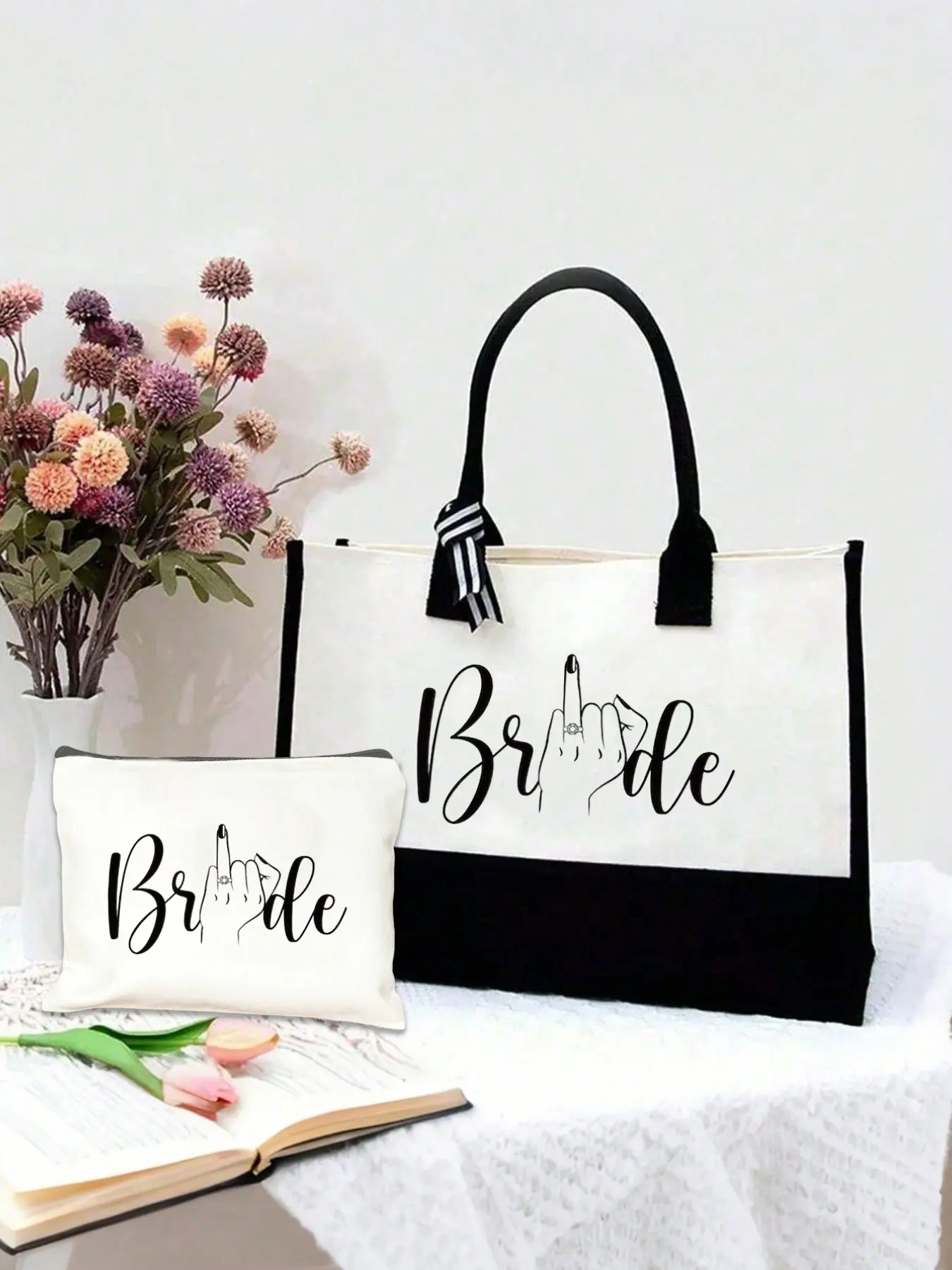 Bridal Handbag & Makeup Bag Set, Bridal Print, Perfect Gift for Wedding, Bridal Shower, Engagement, Bachelorette Party, Practical Accessory
