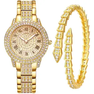Watch for Women Interior Full  Bling Rhinestone Iced Out Quartz  Stainless Steel Ladies Wrist Watch