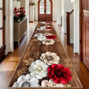 Luxurious Vintage 3D Rose Rug, Boho Runner Rug, Soft Non-Slip Home Carpet, Easy Clean, Suitable for Hallway Entryway Kitchen Dining Room