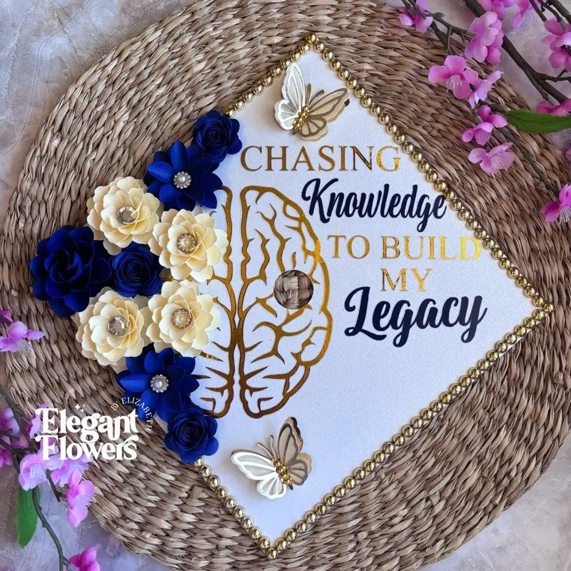 Custom Grad Cap  Personalized Graduation Cap Topper | Unique Butterfly Design | Chasing Knowledge to Build My Legacy