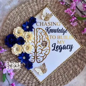 Custom Grad Cap  Personalized Graduation Cap Topper | Unique Butterfly Design | Chasing Knowledge to Build My Legacy