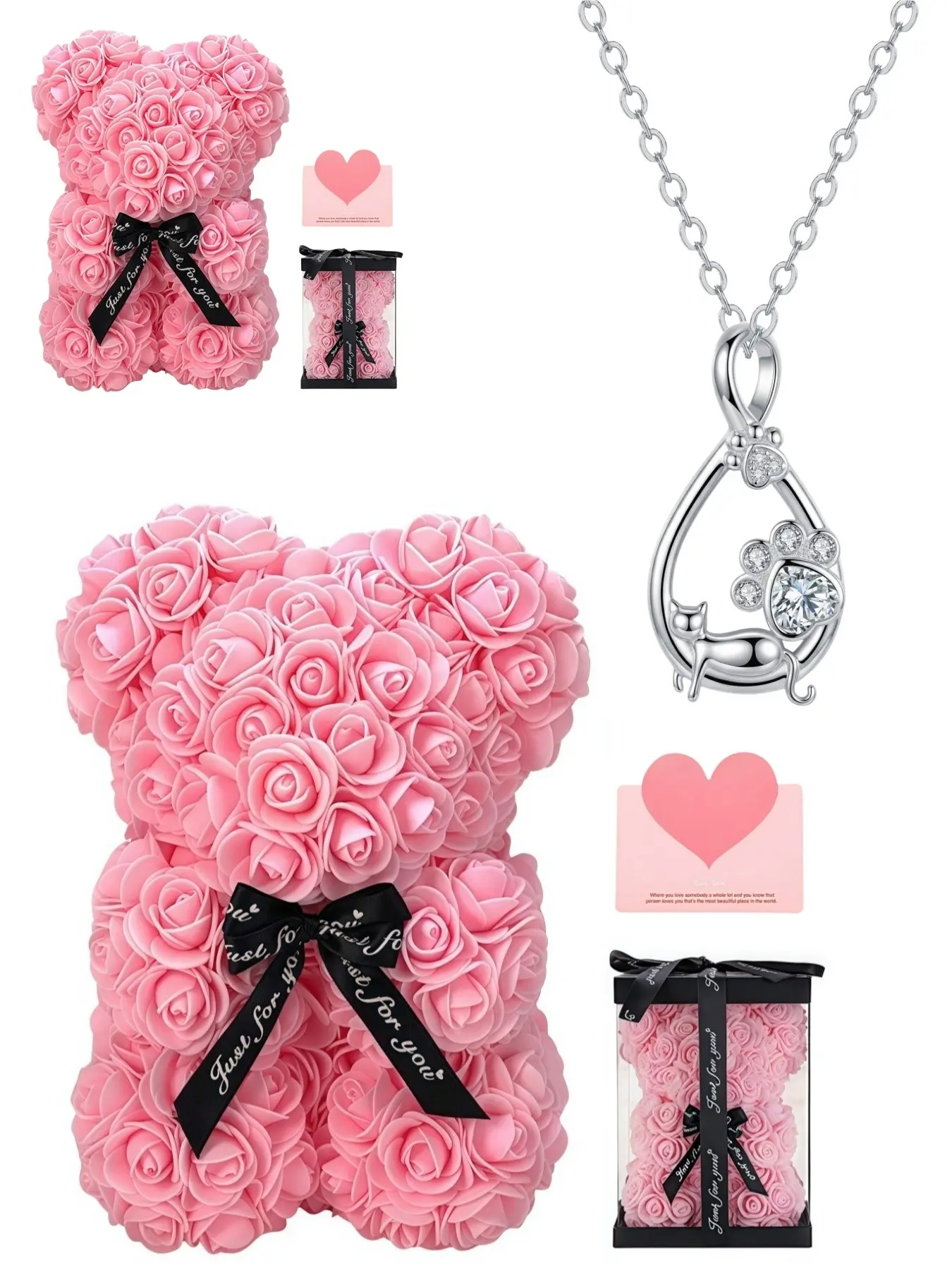 Cat Paw Starry & Eternal Necklace Eternal love cat gemstone pendant, luxury, Exquisite jewelry gift, comes with a preserved rose teddy bear gift box, mysterious gift for birthdays, Mother's Day, Valentine's Day, Christmas