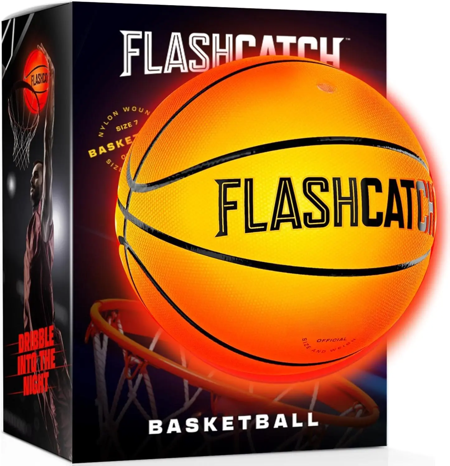 FlashCatch Light Up Basketball - Glow in The Dark - LED Sports Gear for Boys 8-15+ - Perfect Gift for Kids & Teens - Official Size 7 - Includes Batteries for 30 Hours of Play