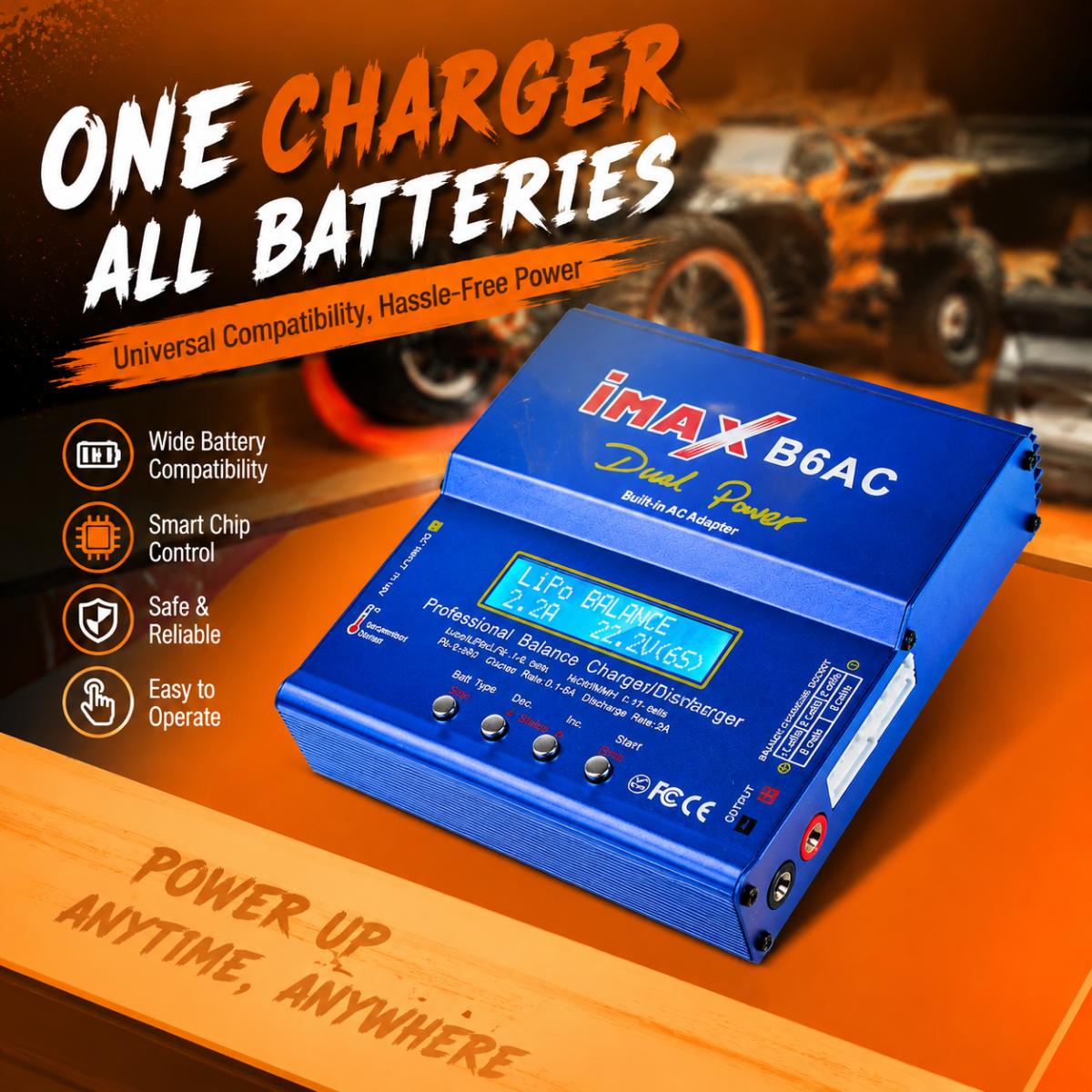 iMAX B6AC Smart RC Battery Charger, Dual Power Balance Manager, Multi Safety Protection Including Overheat Safe, Impact Resistant, Outdoor-Validated for All RC Model Lithium Batteries, Outdoor Test Sites