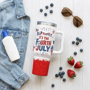 Flip Flop Fly 4th of July 40oz Tumbler – Patriotic USA Glitter Insulated Cup with Straw | America 250