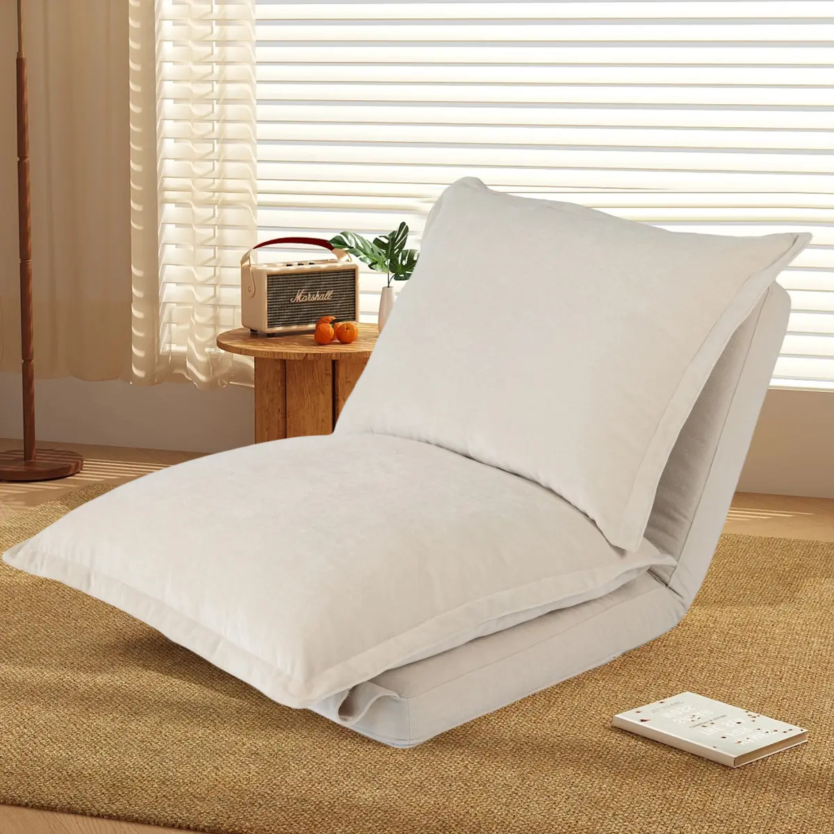 Convertible Flip Chair: Floor SofaBed with Adjustable Backrest andPillows-Beige