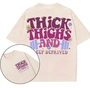 Thick Thighs and Sleep Deprived Gym T-Shirt, Gym Shirt, Graphic Gym Shirt, Vintage Washed Tee Conton, Trending Unisex Graphic Tee For Men and Women, Casual Outfit, Comfortable Menswear & Womenswear Top, Dec19