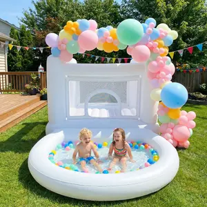 White Bounce House for Kids Indoor Bouncy Castle with Pump Toddler Bounce House PVC Waterproof Materials Easy to Clean Outdoor Toddler Toys White Bounce House With Ball Pit Indoor Playhouse Bouncy Castle  Outdoor Playhouse Inflatable Yard Decorations