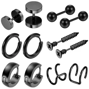 OIDEA 6 Pairs Stainless Steel Earrings Set for Men Women, Mixed Hoop Stud Clip On Barbell Cartilage Earrings Combo, Daily Wear Pack