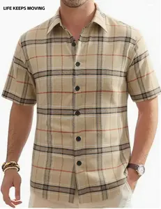 LIFE KEEPS MOVING Men’s Plaid Short-Sleeve Button-Up Casual Summer Beach Shirt — Comfortable, breathable, lightweight short sleeves, ideal for everyday beach parties
