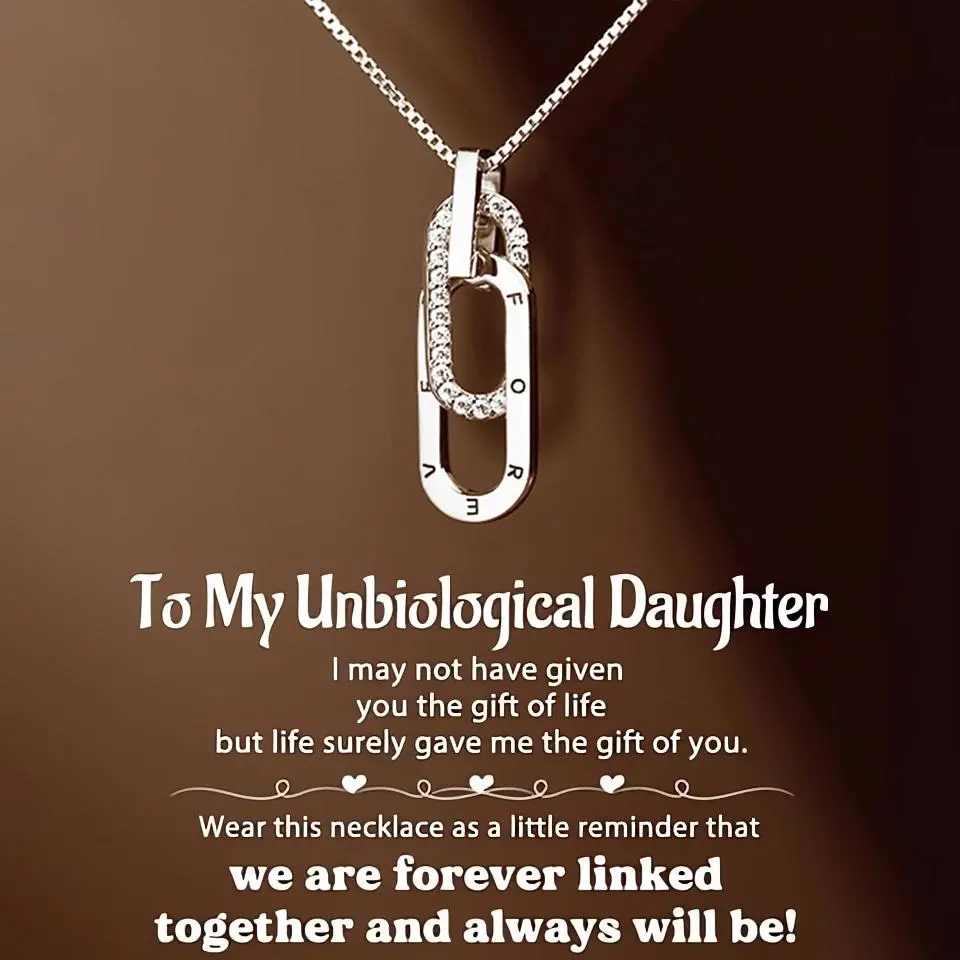 modmints Interlocking Circles AAA Cubic Zirconia Artificial Gemstone Necklace - Adjustable "Forever Linked" Sentimental Gift for Unbiological Daughters, Thoughtful Mother's Day Jewelry