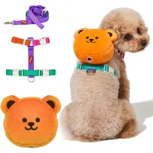 PETHROOM * Wiggle Wiggle Dog Backpack Harness with Leash – Cute Bear-Shaped Mini Backpack, No-Pull Adjustable Harness for Small Medium Dogs, Ideal for Travel, Camping & Hiking (Large)