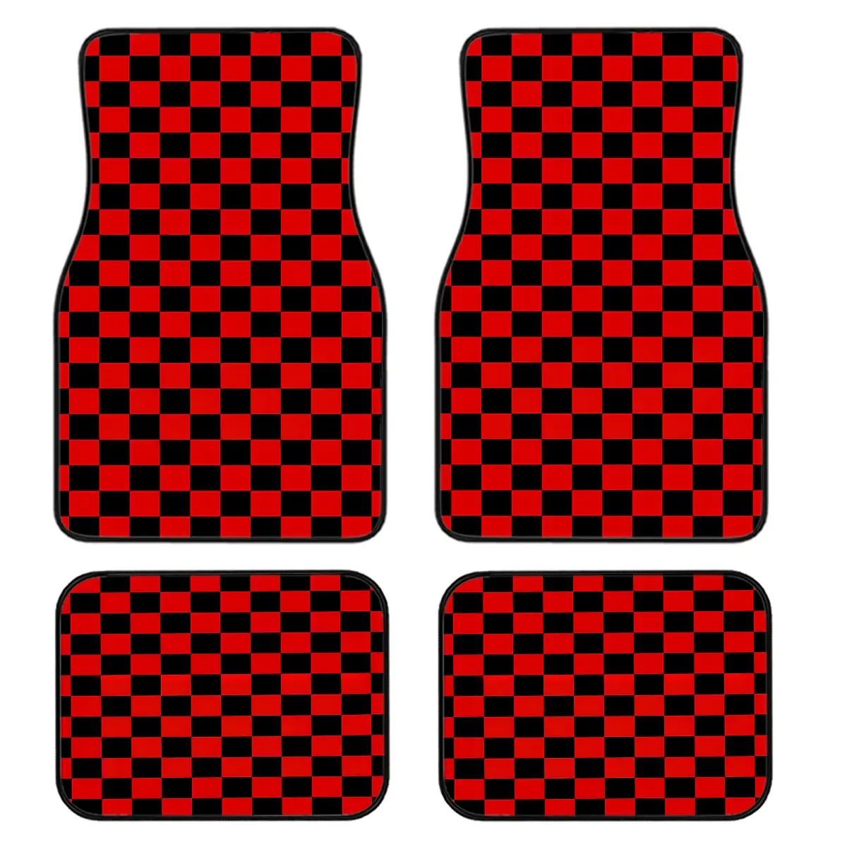 4-Piece Checkered Car Floor Mats Set, Universal Fit for All Vehicles, Stylish Interior Accessories, Truck Accessories, Easy Clean, Comfortable Protection
