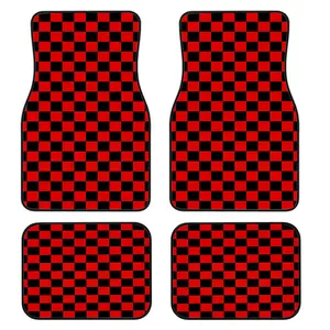 4-Piece Checkered Car Floor Mats Set, Universal Fit for All Vehicles, Stylish Interior Accessories, Easy Clean, Comfortable Protection